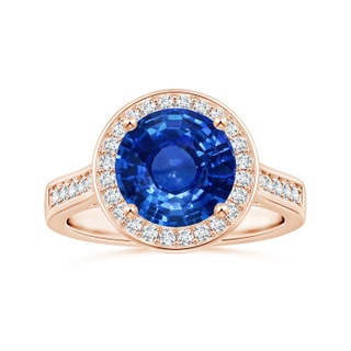 8.60x8.50x4.97mm AAA GIA Certified Round Blue Sapphire Ring with Diamond Halo in 10K Rose Gold