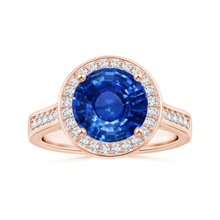 8.60x8.50x4.97mm AAA GIA Certified Round Blue Sapphire Ring with Diamond Halo in 18K Rose Gold