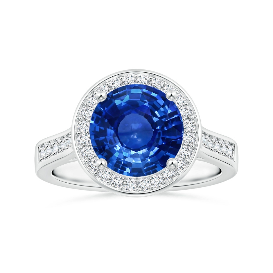 8.60x8.50x4.97mm AAA GIA Certified Round Blue Sapphire Ring with Diamond Halo in White Gold 