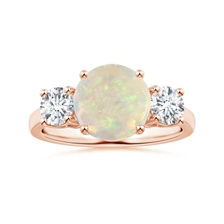 9.24x9.10x3.38mm AAA GIA Certified Round Opal Three Stone Ring with Reverse Tapered Shank in 18K Rose Gold