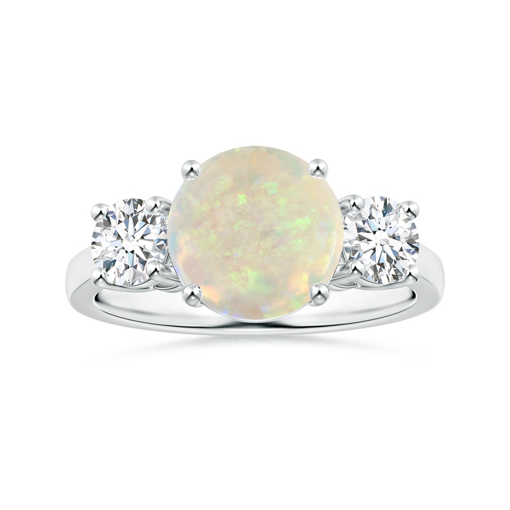 9.24x9.10x3.38mm AAA GIA Certified Round Opal Three Stone Ring with Reverse Tapered Shank in White Gold