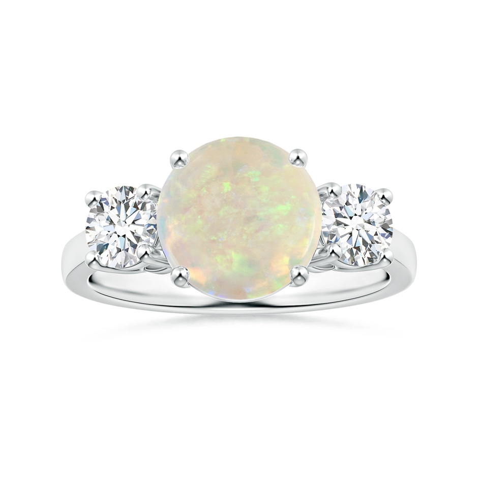 9.24x9.10x3.38mm AAA GIA Certified Round Opal Three Stone Ring with Reverse Tapered Shank in White Gold 