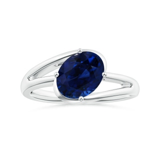 9.94x8.61x6.11mm AAA GIA Certified Tilted Oval Sapphire Solitaire Ring with Split Bypass Shank in 18K White Gold