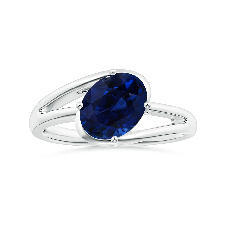 9.94x8.61x6.11mm AAA GIA Certified Tilted Oval Sapphire Solitaire Ring with Split Bypass Shank in 18K White Gold 