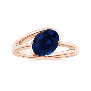 9.94x8.61x6.11mm AAA GIA Certified Tilted Oval Sapphire Solitaire Ring with Split Bypass Shank in Rose Gold