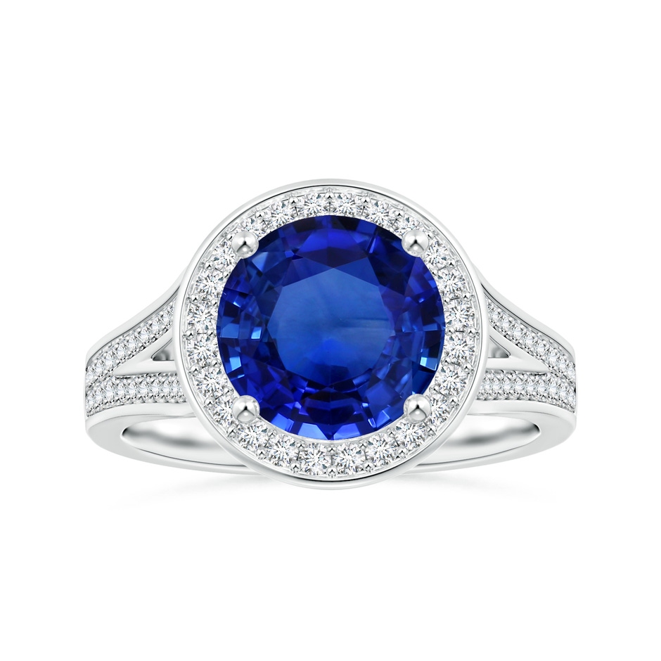 8.55x8.53x4.49mm AAA GIA Certified Round Blue Sapphire Single Halo Ring with Split Shank in P950 Platinum 