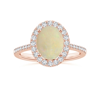 9.93x8.04x3.07mm AAA GIA Certified Oval Opal Reverse Tapered Shank Ring with Diamond Halo in 18K Rose Gold