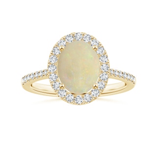 9.93x8.04x3.07mm AAA GIA Certified Oval Opal Reverse Tapered Shank Ring with Diamond Halo in 18K Yellow Gold