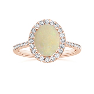 9.93x8.04x3.07mm AAA GIA Certified Oval Opal Reverse Tapered Shank Ring with Diamond Halo in 9K Rose Gold