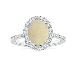 9.93x8.04x3.07mm AAA GIA Certified Oval Opal Reverse Tapered Shank Ring with Diamond Halo in White Gold