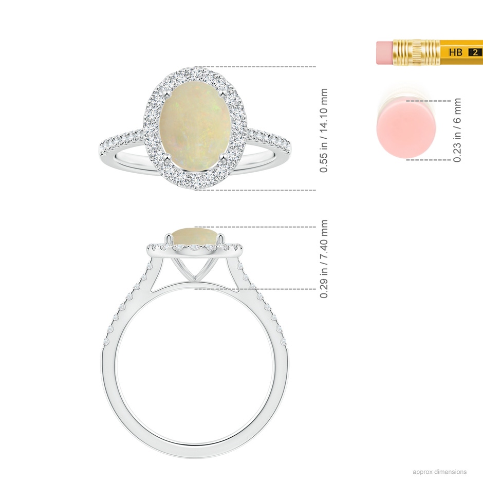 9.93x8.04x3.07mm AAA GIA Certified Oval Opal Reverse Tapered Shank Ring with Diamond Halo in White Gold ruler