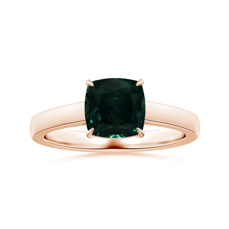 7.67x7.57x5.80mm AA Claw-Set GIA Certified Cushion Teal Sapphire Solitaire Ring in 9K Rose Gold 