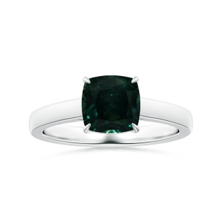 7.67x7.57x5.80mm AA Claw-Set GIA Certified Cushion Teal Sapphire Solitaire Ring in P950 Platinum