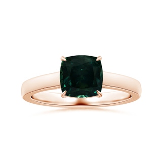 7.67x7.57x5.80mm AA Claw-Set GIA Certified Cushion Teal Sapphire Solitaire Ring in Rose Gold