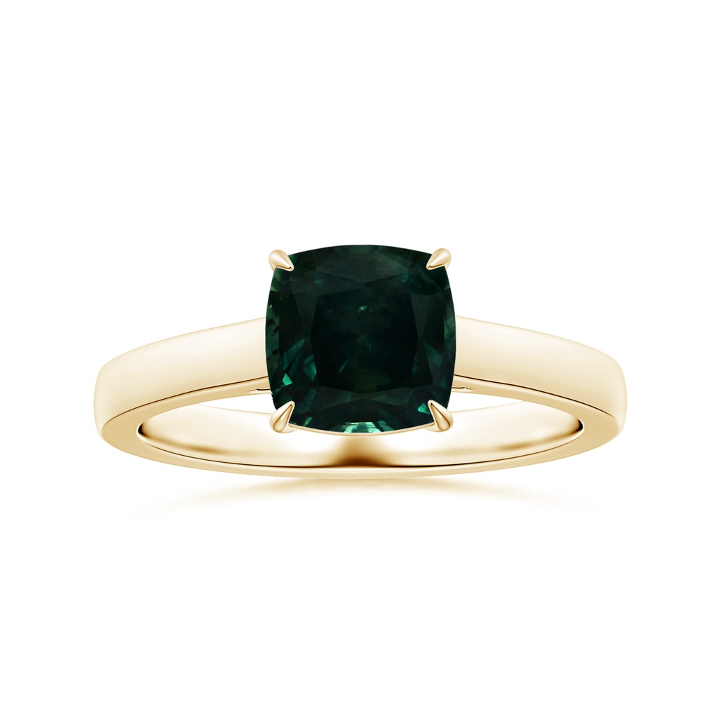 7.67x7.57x5.80mm AA Claw-Set GIA Certified Cushion Teal Sapphire Solitaire Ring in Yellow Gold