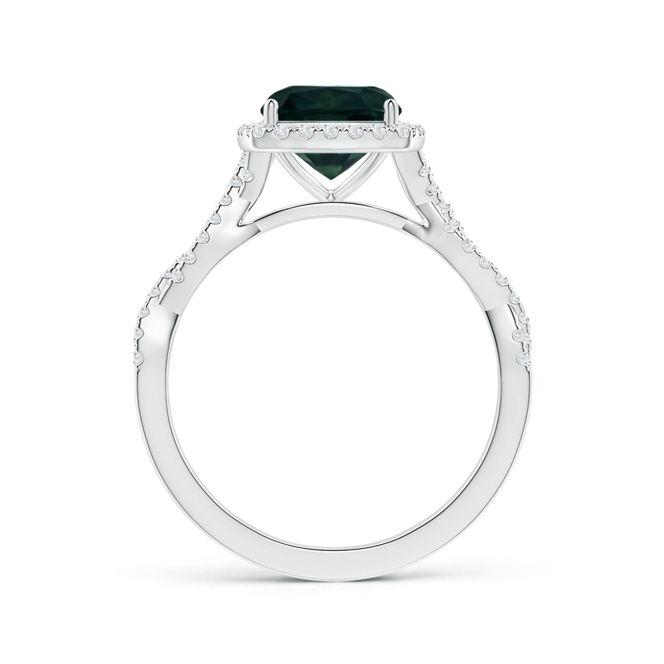 7.67x7.57x5.80mm AA GIA Certified Cushion Teal Sapphire Halo Twisted Shank Ring with Diamonds in P950 Platinum side-1