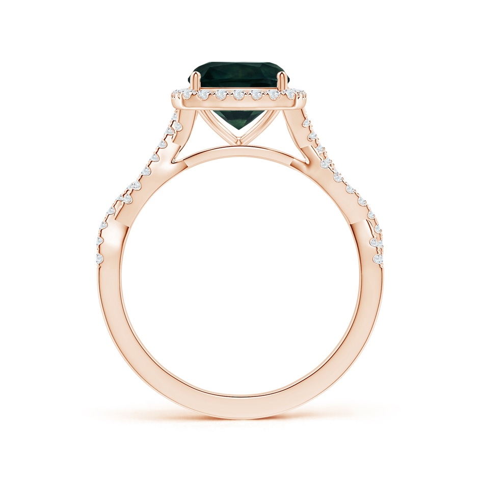 7.67x7.57x5.80mm AA GIA Certified Cushion Teal Sapphire Halo Twisted Shank Ring with Diamonds in Rose Gold side-1