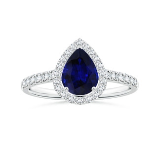 8.19x6.23x3.40mm AAA GIA Certified Pear-Shaped Blue Sapphire Halo Ring with Diamonds in 18K White Gold