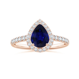 8.19x6.23x3.40mm AAA GIA Certified Pear-Shaped Blue Sapphire Halo Ring with Diamonds in Rose Gold