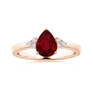 7.91x5.80x4.13mm AAAA GIA Certified Pear-Shaped Ruby Reverse Tapered Shank Ring with Diamonds in 10K Rose Gold