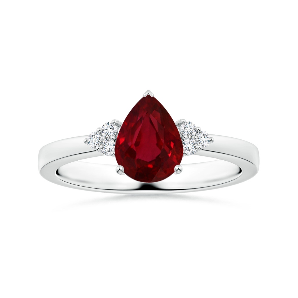 7.91x5.80x4.13mm AAAA GIA Certified Pear-Shaped Ruby Reverse Tapered Shank Ring with Diamonds in 18K White Gold