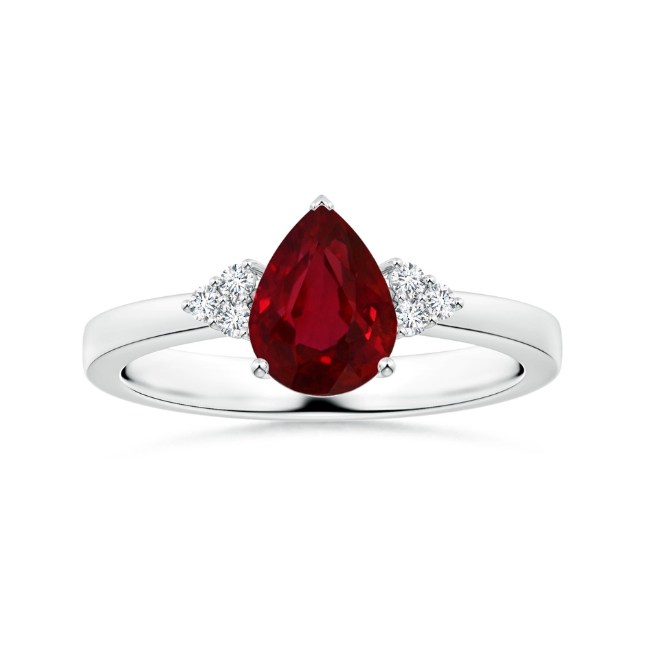 7.91x5.80x4.13mm AAAA GIA Certified Pear-Shaped Ruby Reverse Tapered Shank Ring with Diamonds in 18K White Gold 