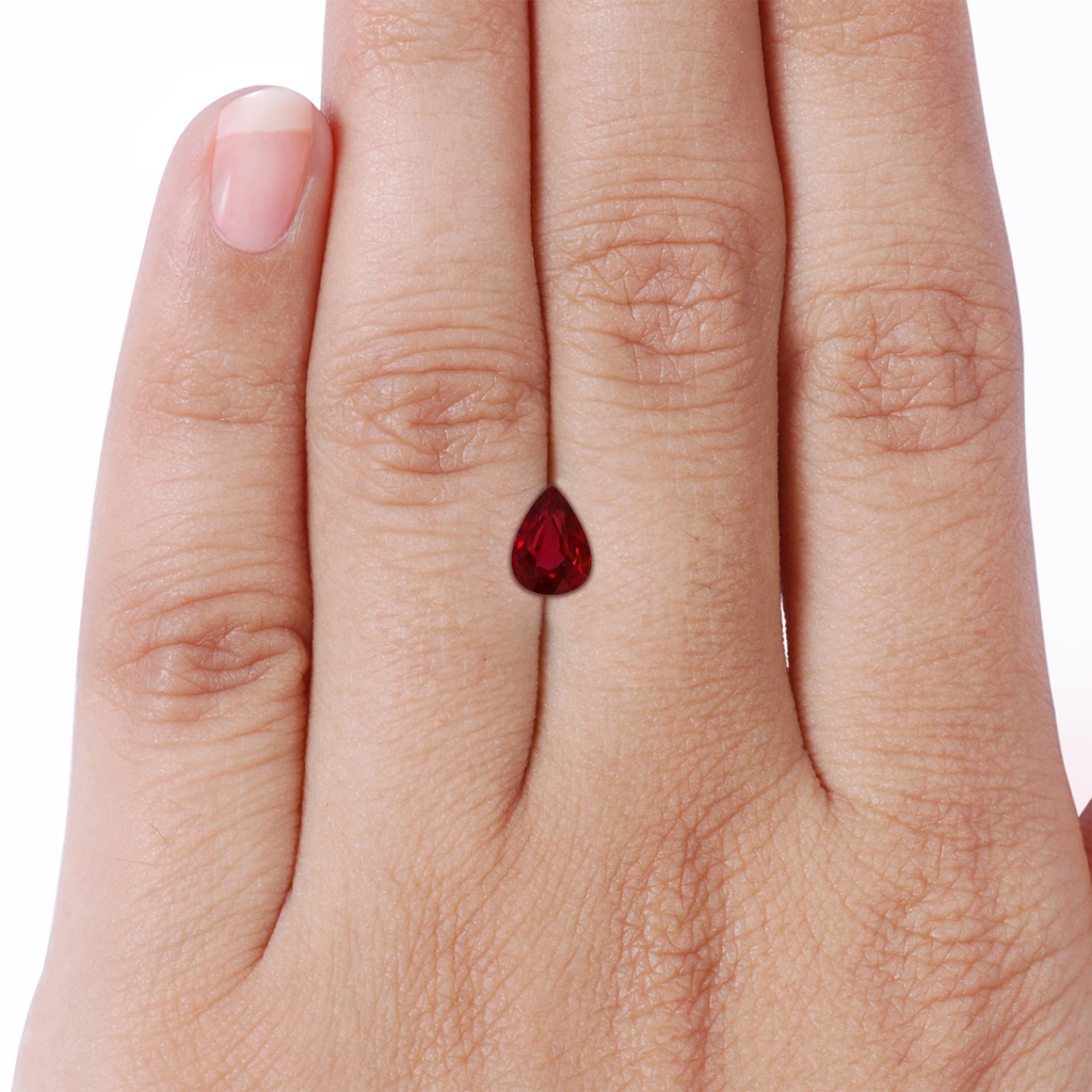 7.91x5.80x4.13mm AAAA GIA Certified Pear-Shaped Ruby Reverse Tapered Shank Ring with Diamonds in 18K White Gold - stone_body