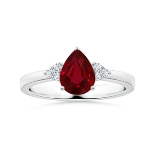 7.91x5.80x4.13mm AAAA GIA Certified Pear-Shaped Ruby Reverse Tapered Shank Ring with Diamonds in P950 Platinum