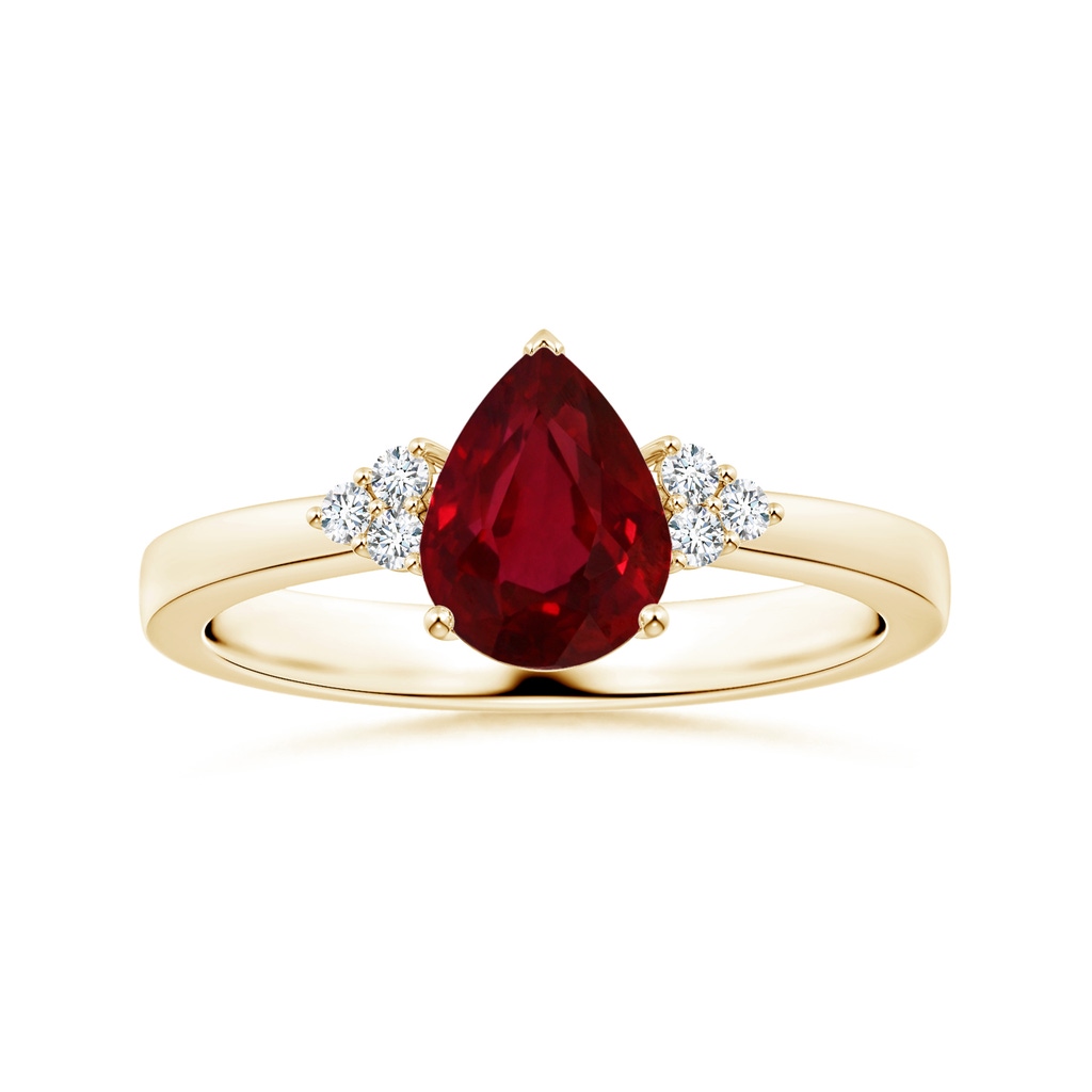 7.91x5.80x4.13mm AAAA GIA Certified Pear-Shaped Ruby Reverse Tapered Shank Ring with Diamonds in Yellow Gold