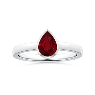 7.91x5.80x4.13mm AAAA Bezel-Set GIA Certified Pear-Shaped Ruby Solitaire Ring in 18K White Gold