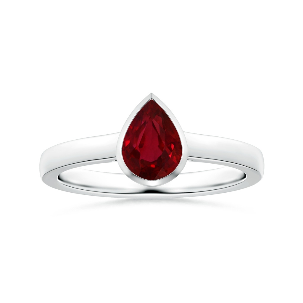 7.91x5.80x4.13mm AAAA Bezel-Set GIA Certified Pear-Shaped Ruby Solitaire Ring in 18K White Gold