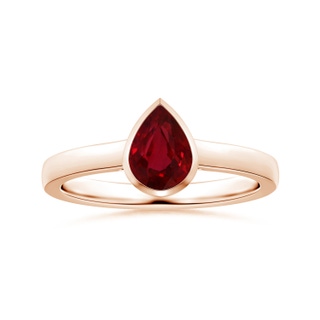 7.91x5.80x4.13mm AAAA Bezel-Set GIA Certified Pear-Shaped Ruby Solitaire Ring in 9K Rose Gold