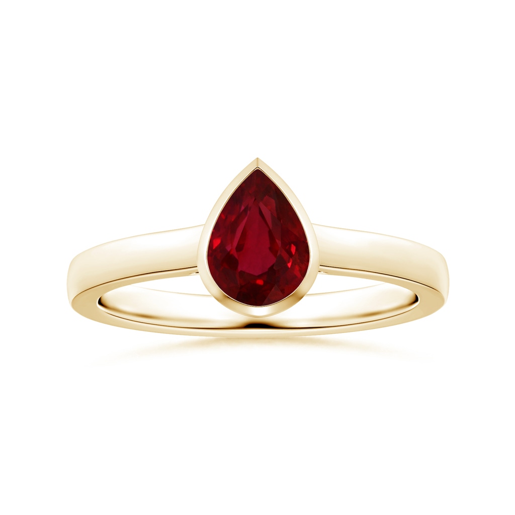 7.91x5.80x4.13mm AAAA Bezel-Set GIA Certified Pear-Shaped Ruby Solitaire Ring in Yellow Gold
