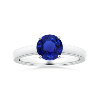 7.87x7.87x4.57mm AAAA Prong-Set GIA Certified Round Blue Sapphire Solitaire Ring in 18K White Gold