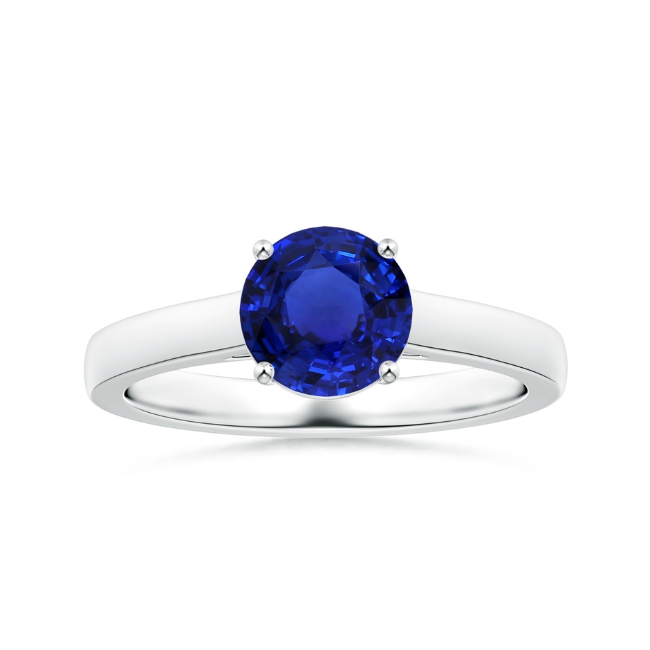 7.87x7.87x4.57mm AAAA Prong-Set GIA Certified Round Blue Sapphire Solitaire Ring in 18K White Gold 