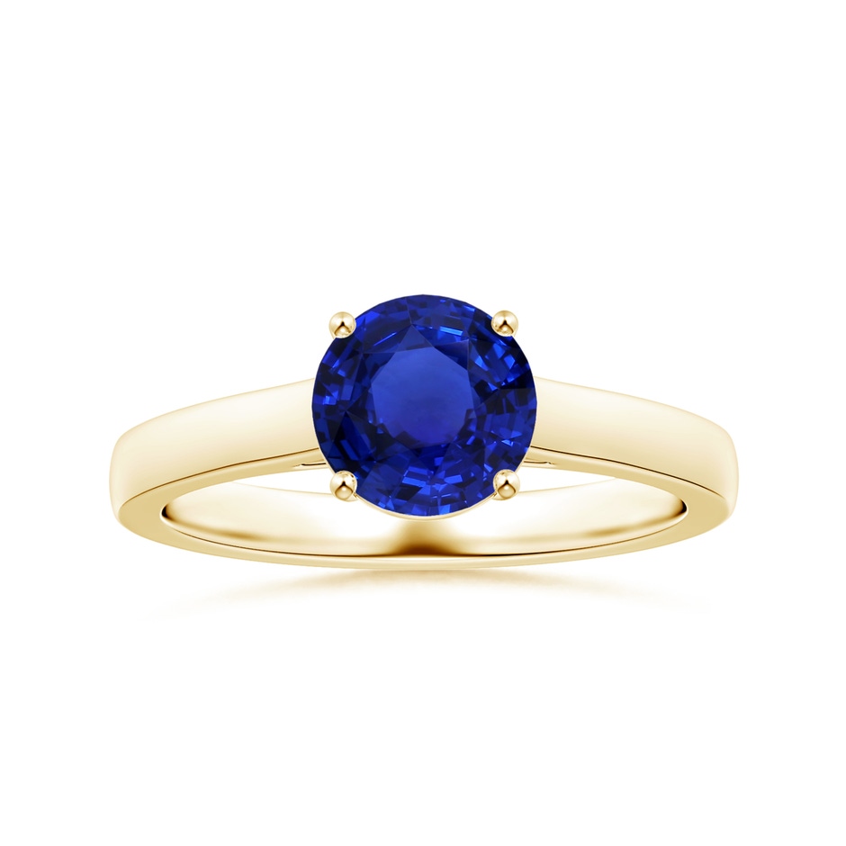 7.87x7.87x4.57mm AAAA Prong-Set GIA Certified Round Blue Sapphire Solitaire Ring in 18K Yellow Gold 