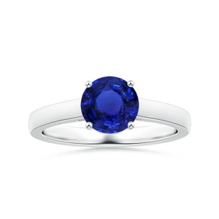 7.87x7.87x4.57mm AAAA Prong-Set GIA Certified Round Blue Sapphire Solitaire Ring in P950 Platinum