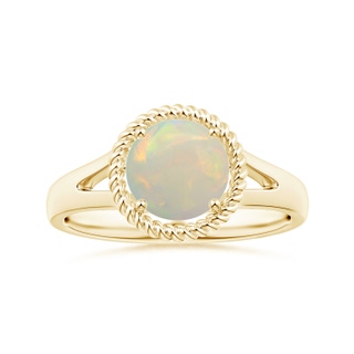 8.29x8.25x3.02mm AAA GIA Certified Round Opal Ring with Twisted Split Shank in 18K Yellow Gold