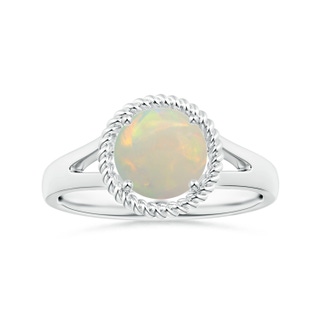 8.29x8.25x3.02mm AAA GIA Certified Round Opal Ring with Twisted Split Shank in 9K White Gold