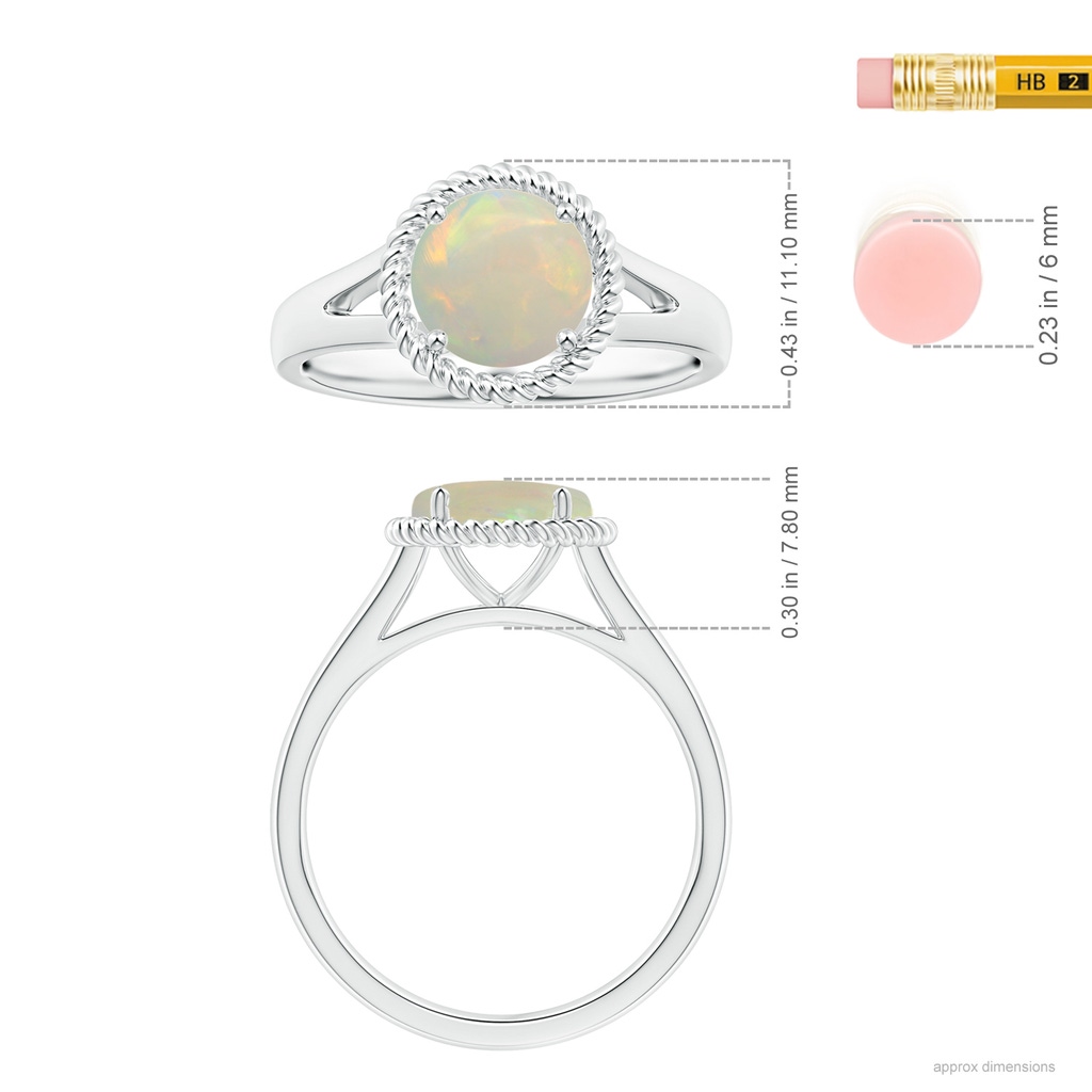 8.29x8.25x3.02mm AAA GIA Certified Round Opal Ring with Twisted Split Shank in P950 Platinum ruler