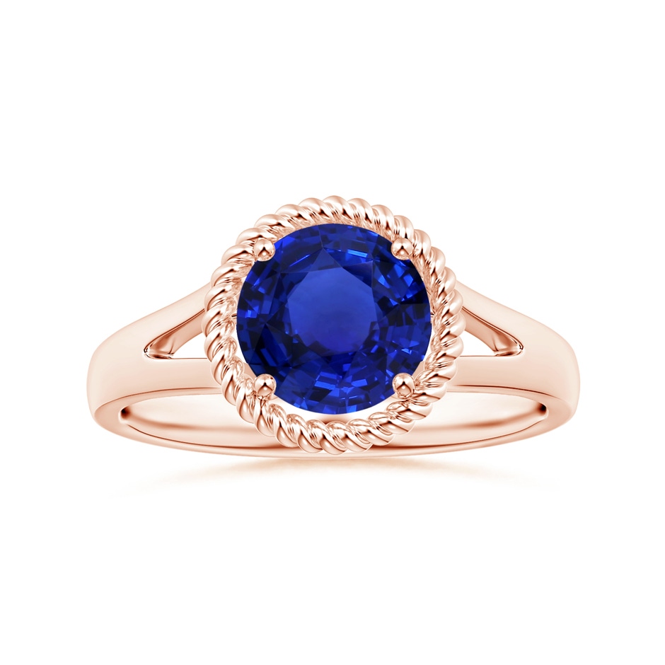 7.87x7.87x4.57mm AAAA GIA Certified Round Blue Sapphire Halo Ring with Split Shank in 18K Rose Gold 