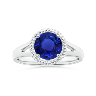 7.87x7.87x4.57mm AAAA GIA Certified Round Blue Sapphire Halo Ring with Split Shank in 18K White Gold