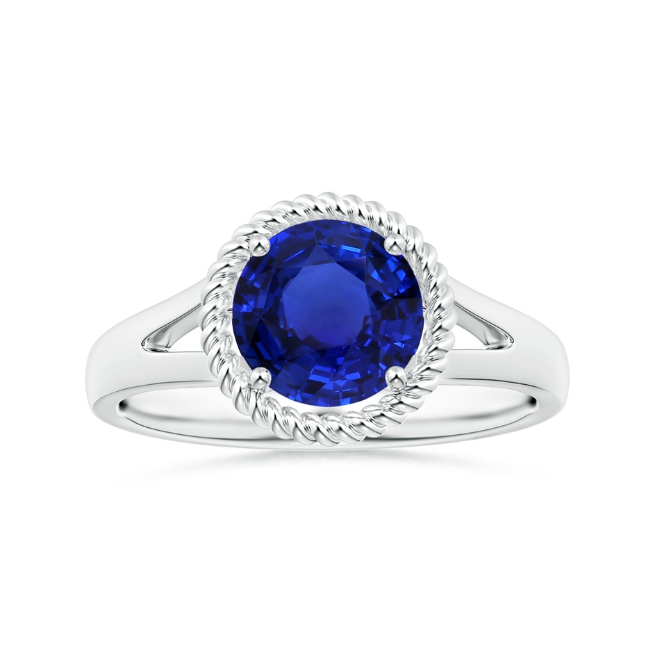 7.87x7.87x4.57mm AAAA GIA Certified Round Blue Sapphire Halo Ring with Split Shank in 18K White Gold 