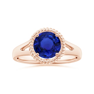 7.87x7.87x4.57mm AAAA GIA Certified Round Blue Sapphire Halo Ring with Split Shank in Rose Gold