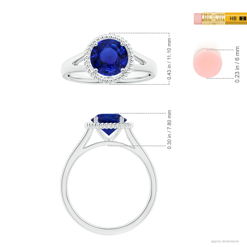 7.87x7.87x4.57mm AAAA GIA Certified Round Blue Sapphire Halo Ring with Split Shank in White Gold ruler