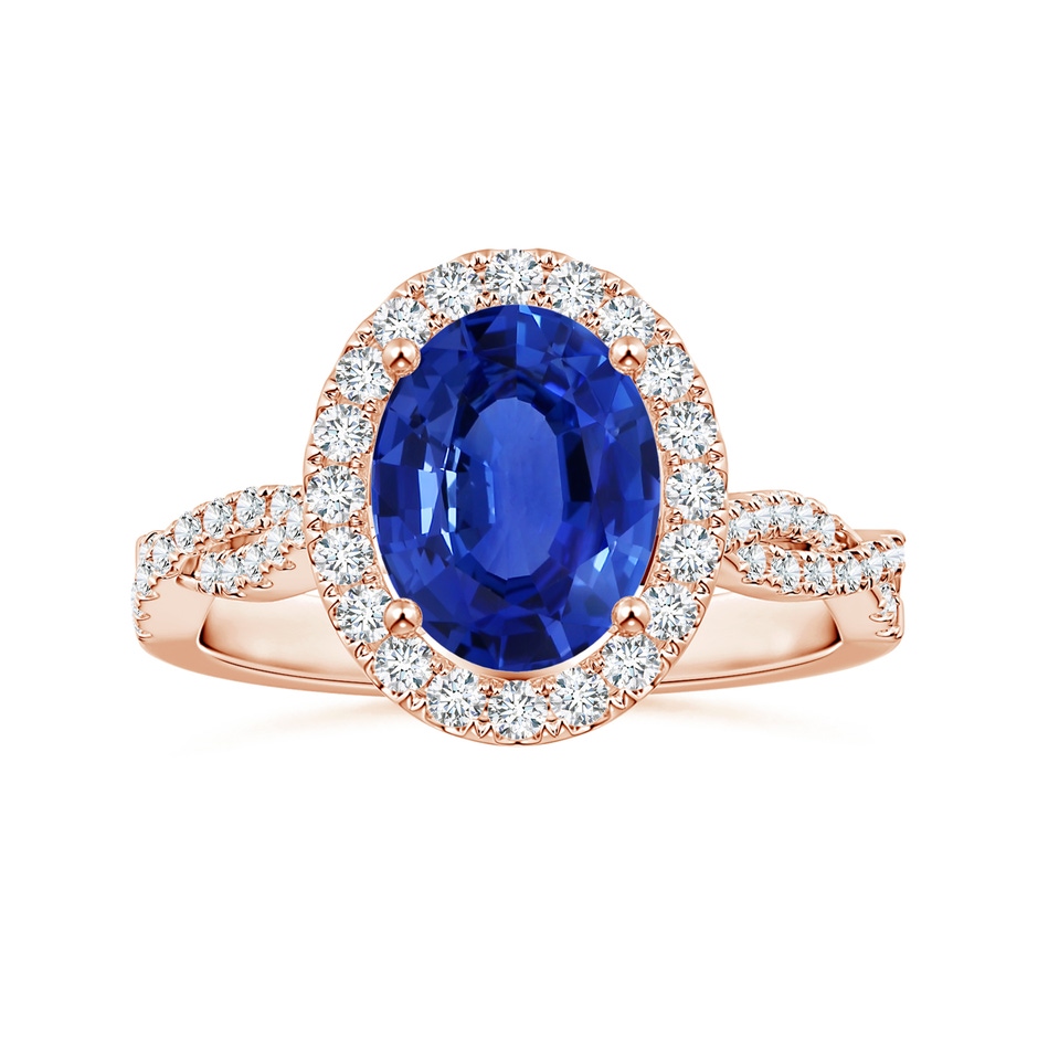 9.88x7.91x4.95mm AAA GIA Certified Oval Sapphire Halo Twisted Shank Ring with Diamonds in 18K Rose Gold 