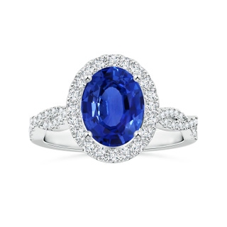 9.88x7.91x4.95mm AAA GIA Certified Oval Sapphire Halo Twisted Shank Ring with Diamonds in White Gold