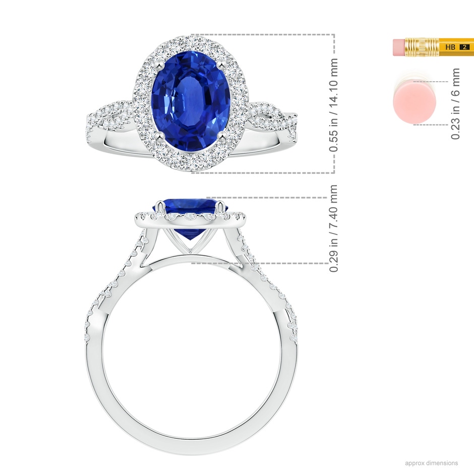 9.88x7.91x4.95mm AAA GIA Certified Oval Sapphire Halo Twisted Shank Ring with Diamonds in White Gold ruler