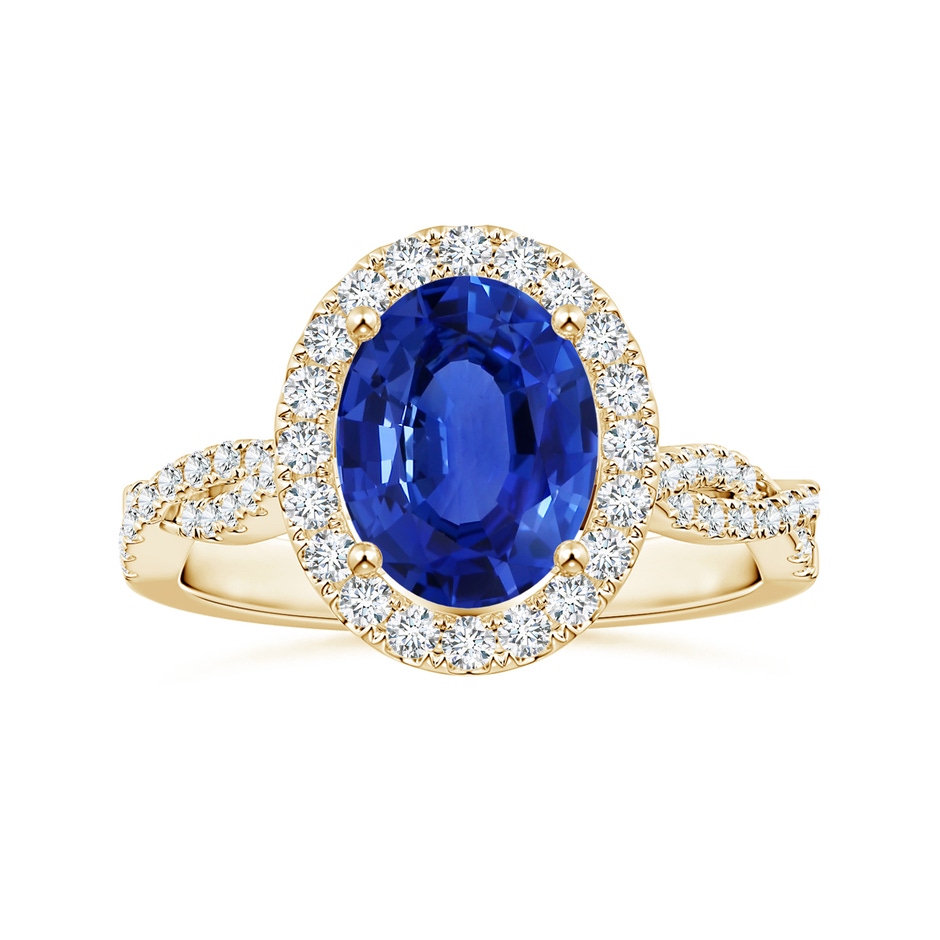 9.88x7.91x4.95mm AAA GIA Certified Oval Sapphire Halo Twisted Shank Ring with Diamonds in Yellow Gold 
