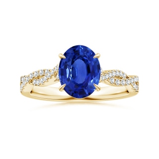 9.88x7.91x4.95mm AAA GIA Certified Claw-Set Oval Sapphire Twisted Shank Ring with Diamonds in 18K Yellow Gold